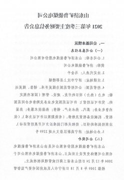 山东济矿鲁能煤电公司2021年第三季度主要财务信息公告